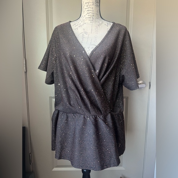 Lane Bryant Tops - NWT Lane Bryant Metallic Black Wrap Top